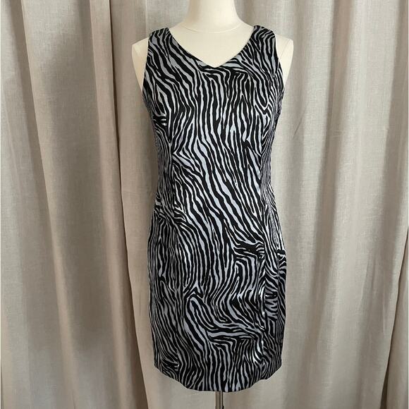 Vintage 90s Dress Size 10 Black Silver Zebra Animal Print Going Out Party Y2K - Picture 13 of 13
